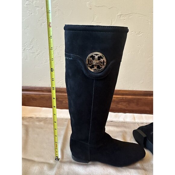 NEW w/o Box TORY BURCH Selma Black Suede Logo Riding Boot Sz 6.5 Knee High - Picture 6 of 12